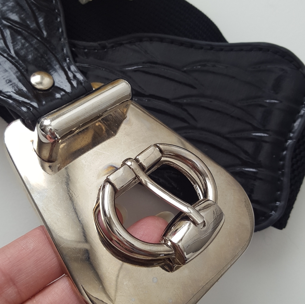 Vintage 90's Black Stretchy Big Buckle High Waist Belt